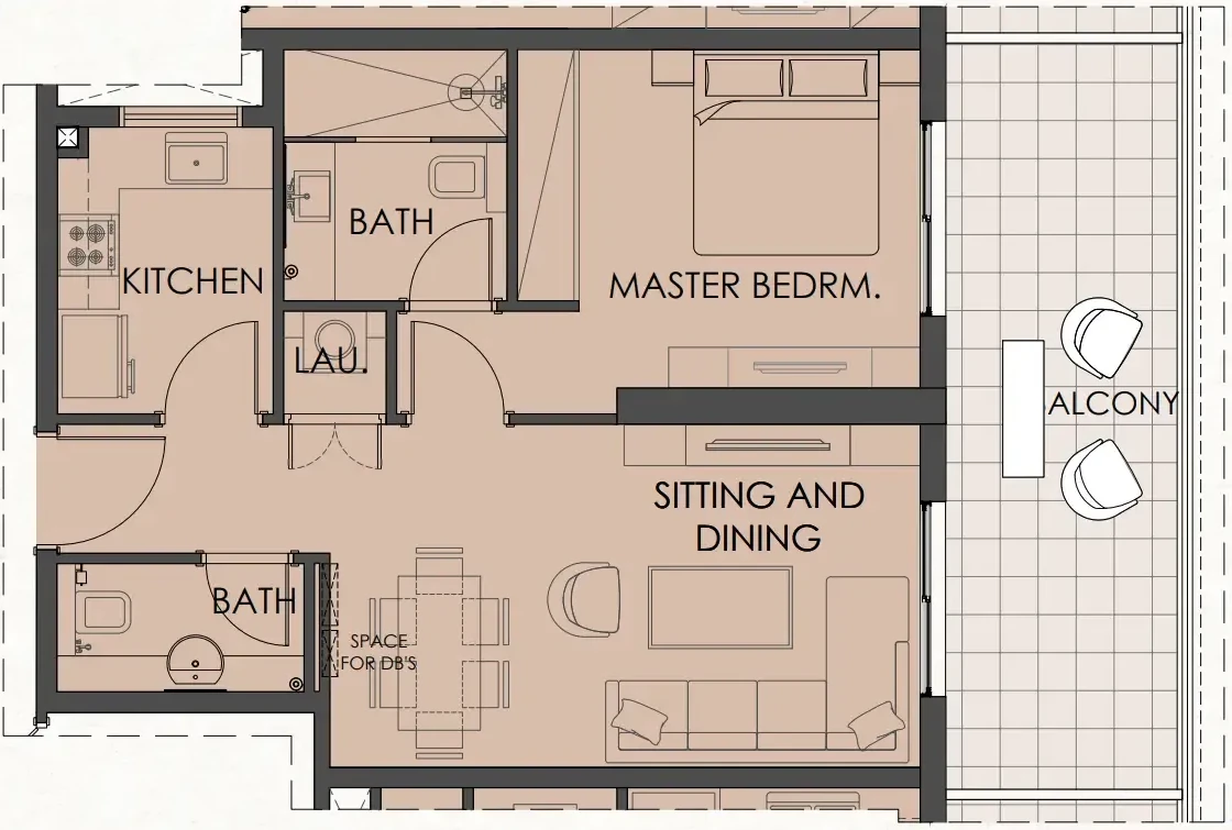 Reference floor plan for a Living Legends Phase 5 one-bedroom Type A apartment