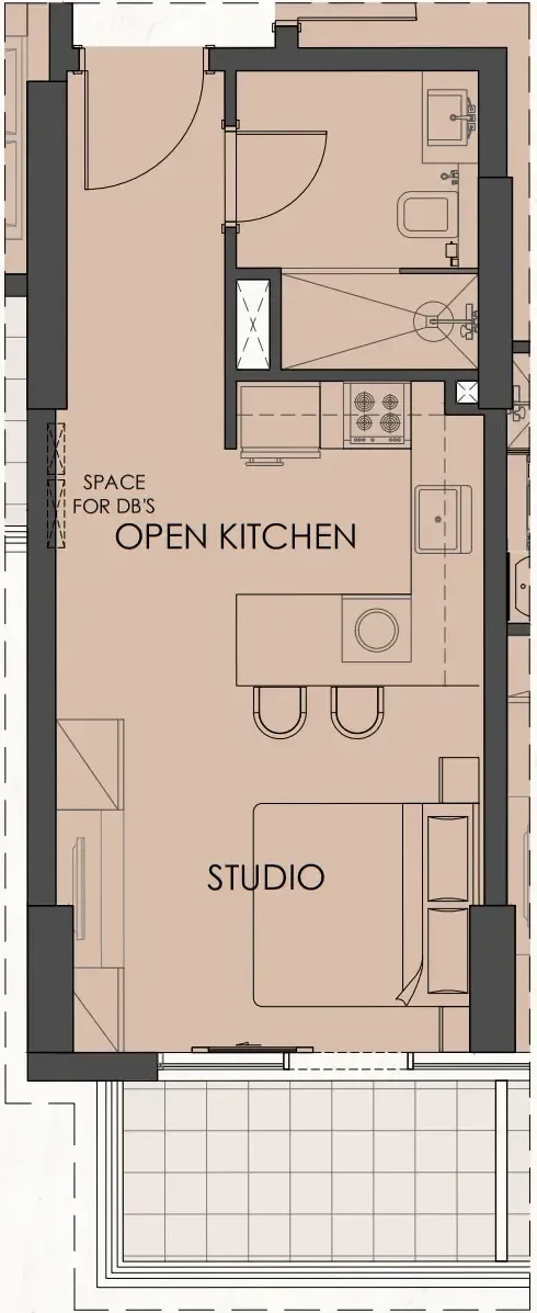 Reference floor plan for a Living Legends Phase 5 Studio Type A apartment